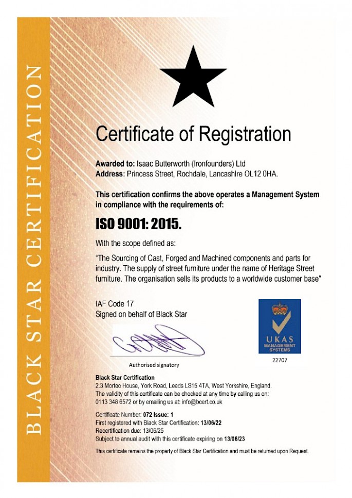 Isaac Butterworth Ltd ISO 9001:2015 Certificate